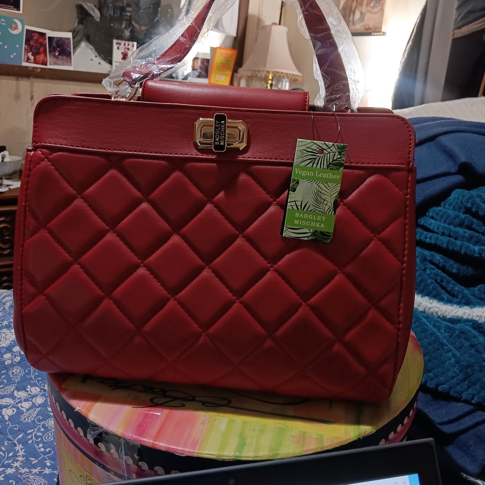 Badgley Mischka Cherry Red Quilted Satchel